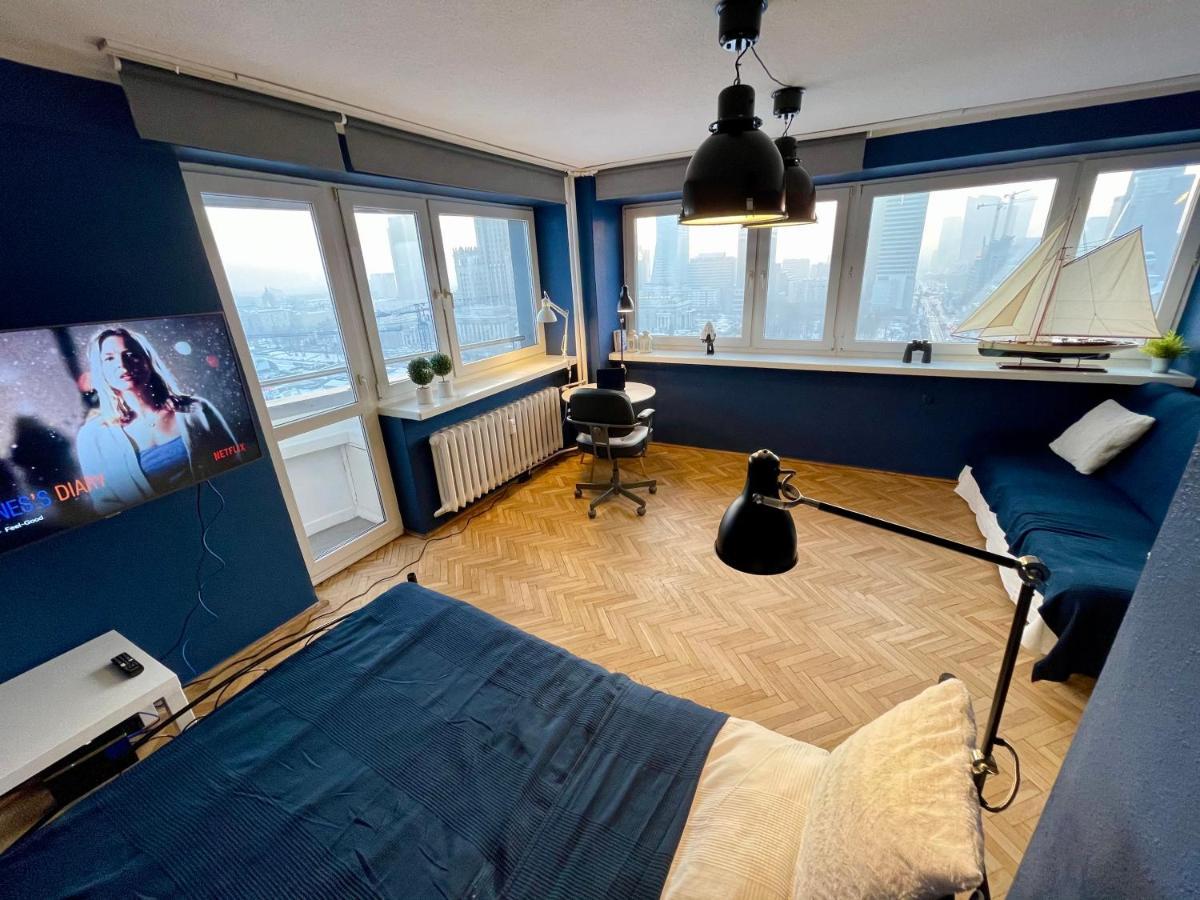 Super Apartament Blue Scisle Centrum Dwie Linie Metra Netflix Wifi 300 Mbs Panorama Miasta Warsaw Exterior photo